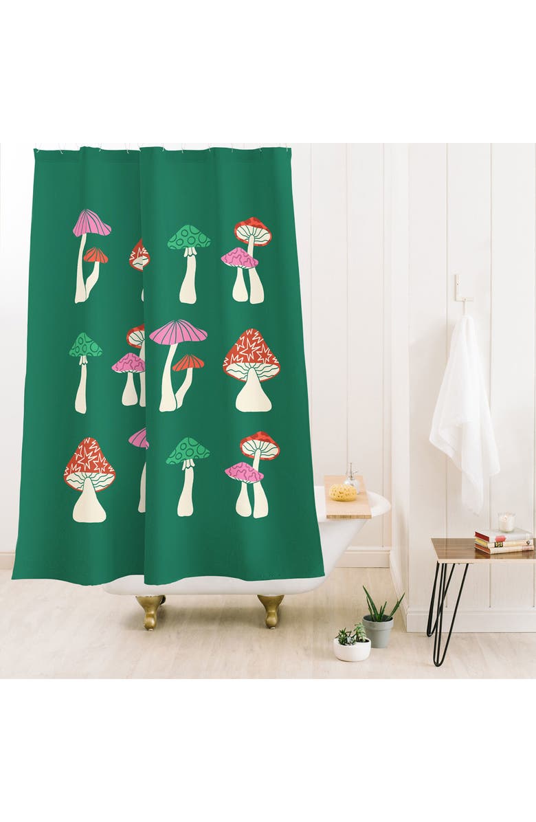 Deny Designs Festive Mushrooms Shower Curtain, Alternate, color, Green