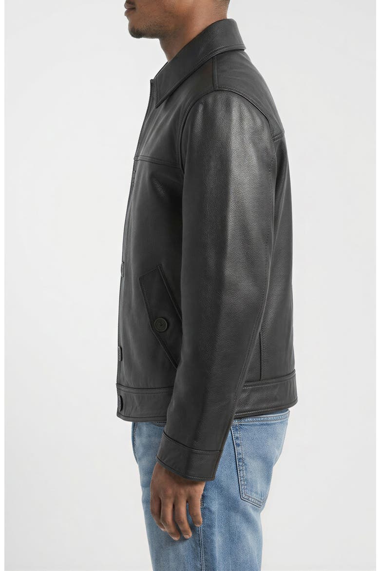 Genuine Leather Trucker Jacket, Alternate, color, BLACK