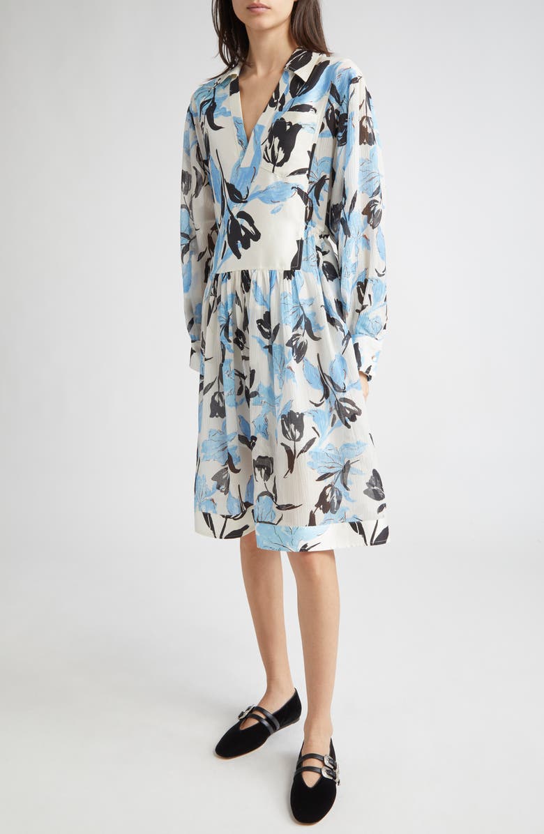 3.1 Phillip Lim Joyful Tulips Long Sleeve Silk Blend Shirtdress, Alternate, color, Ivory Multi