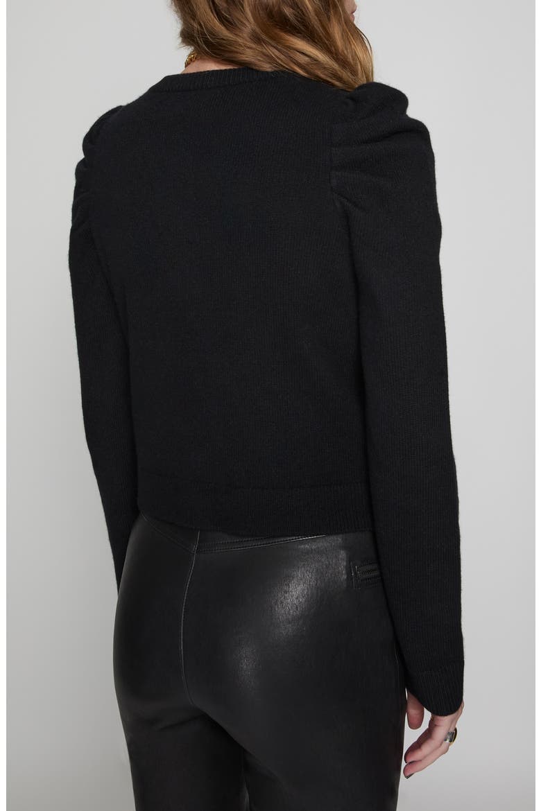 Janine Puff Shoulder Wool Cardigan, Alternate, color, TRUE BLACK