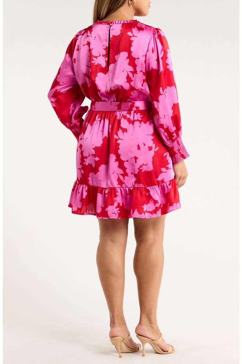 Burning Love Floral Print Long Sleeve Minidress, Alternate, color, CHERRY-PINK