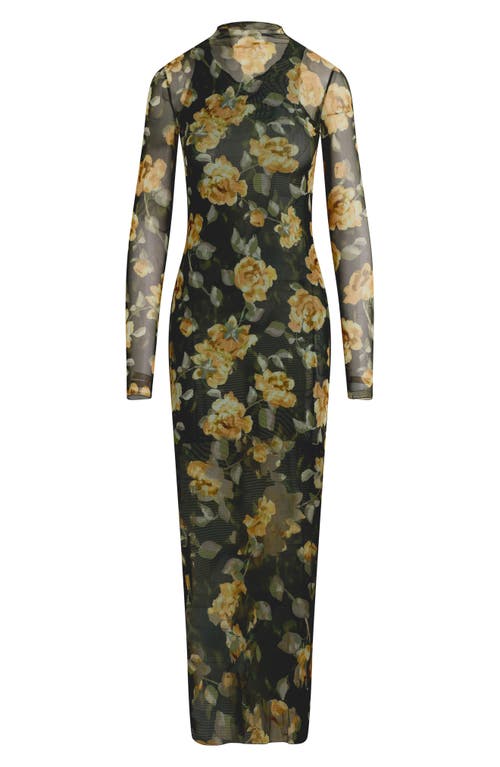 Favorite Daughter The Sheer Fantasy Floral Long Sleeve Mesh Maxi Dress In Green