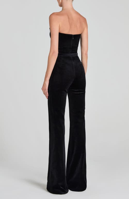 Nadine Merabi Vanessa Strapless Belted Velvet Flare Jumpsuit In Black