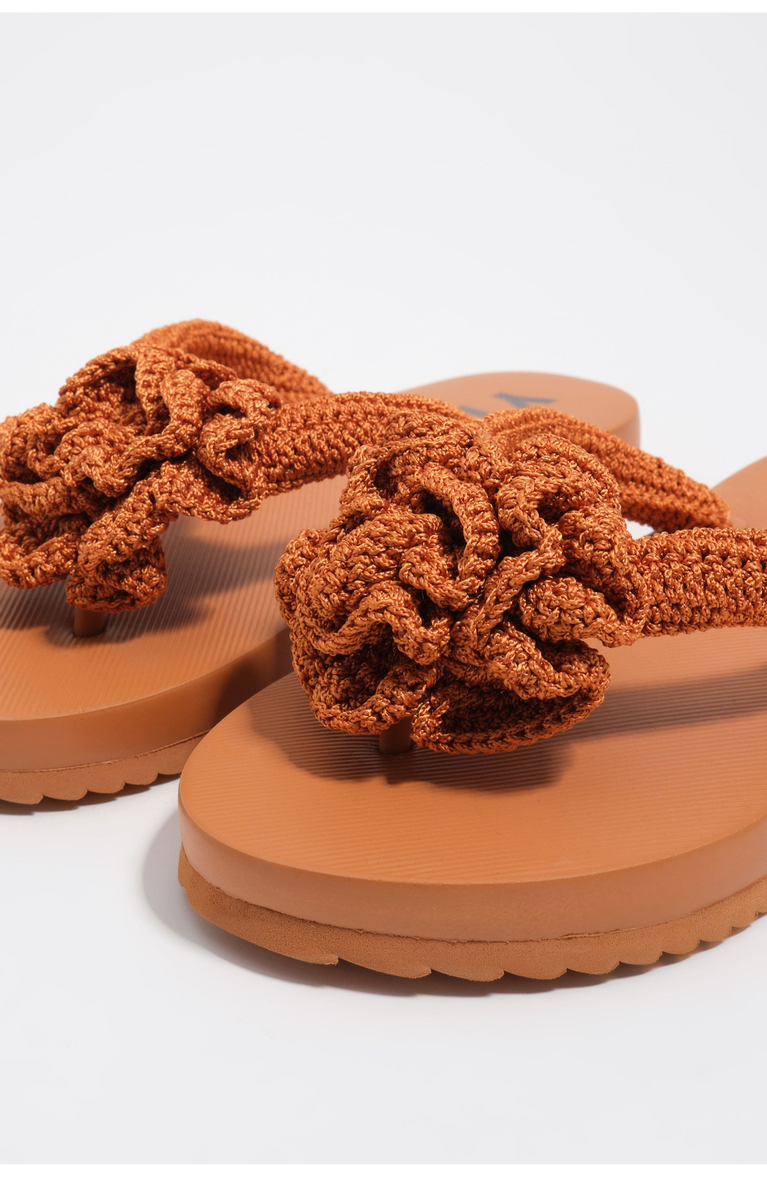 Crochet Flower Flip-Flop, Alternate, color, ORANGE