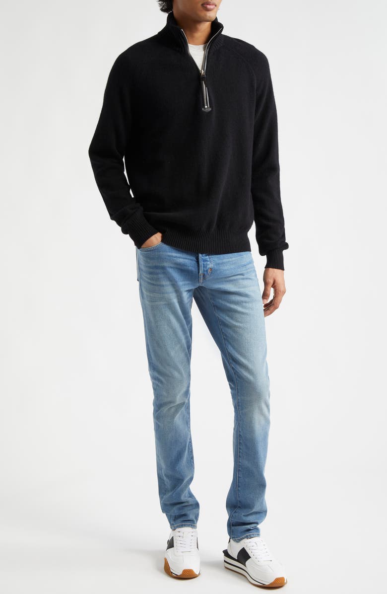 TOM FORD Lambswool & Cashmere Half Zip Sweater, Alternate, color, Black
