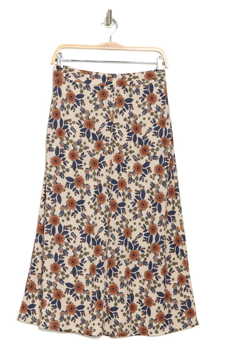 Bobeau Button Front Pocket Skirt, Alternate, color, Bran/ Indigo Floral