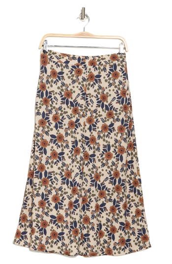Bobeau Button Front Pocket Skirt In Bran/indigo Floral