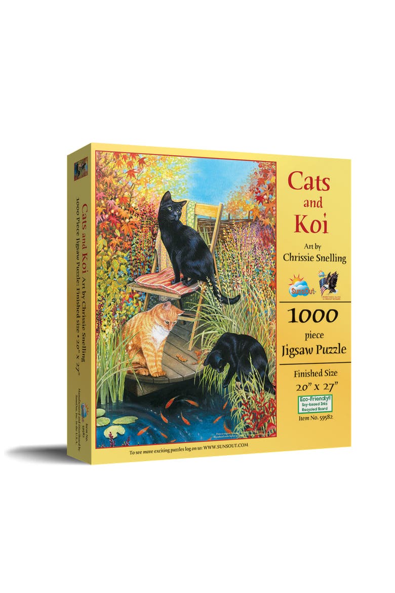 Cats and Koi 1000 piece Jigsaw Puzzle for Adults, Main, color, Multicolor