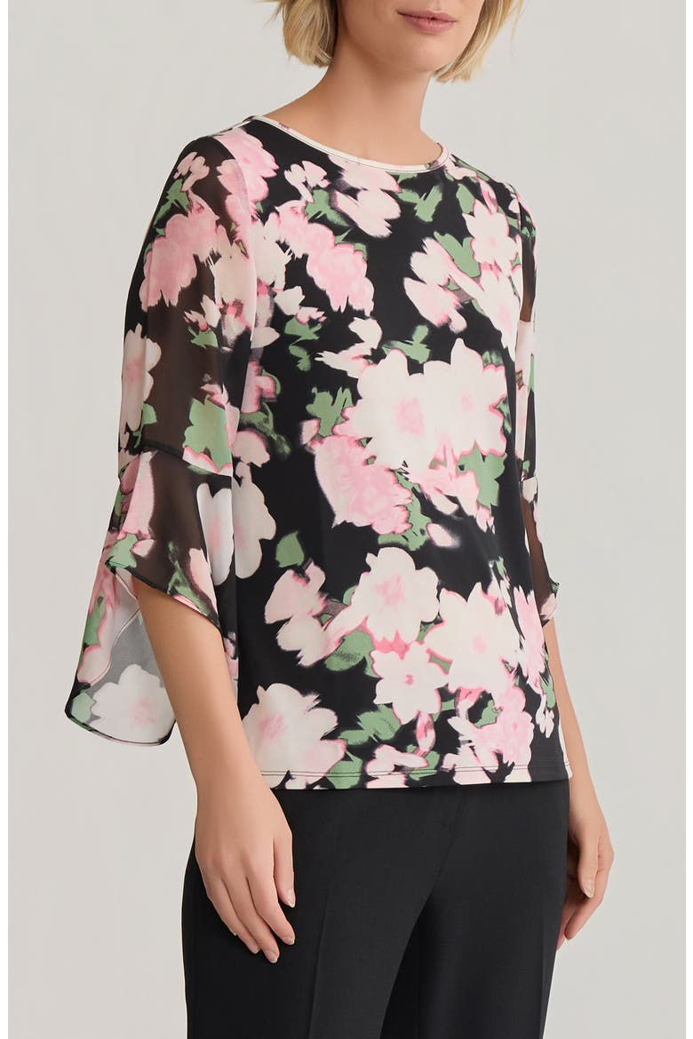 Floral Flutter Sleeve Top, Alternate, color, BLACK MULTI