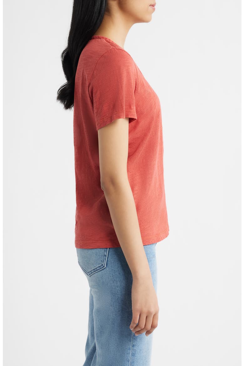 Braided Neck Relaxed Fit Cotton T-Shirt, Alternate, color, BRICK
