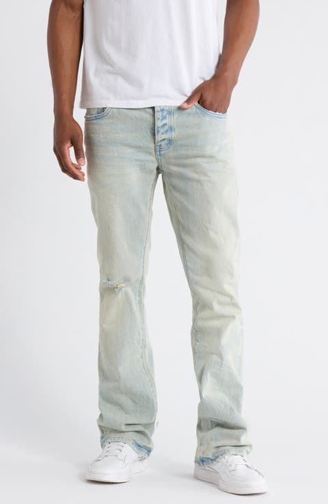 Ripped Knee Blowout Flare Jeans (Light Indigo)