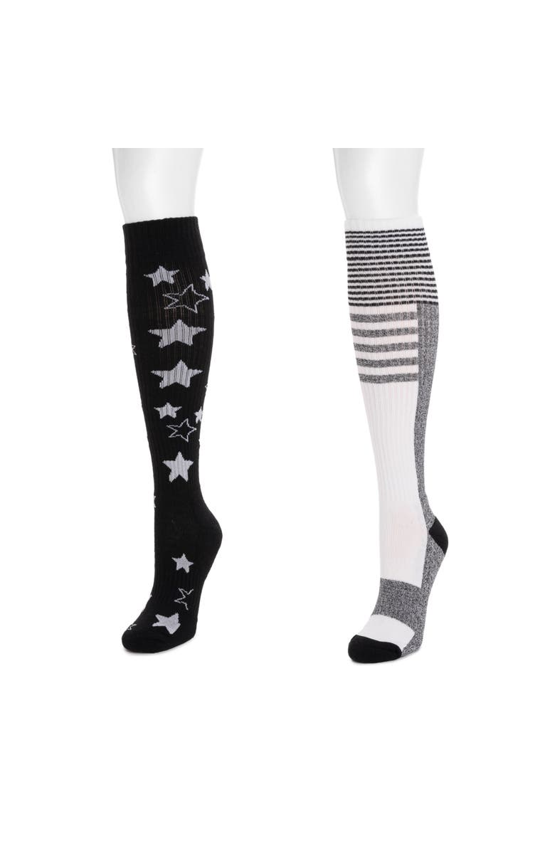 MUK LUKS Cotton Compression Knee-High Socks 2 Pair Pack Wide Size, Alternate, color, Ebony