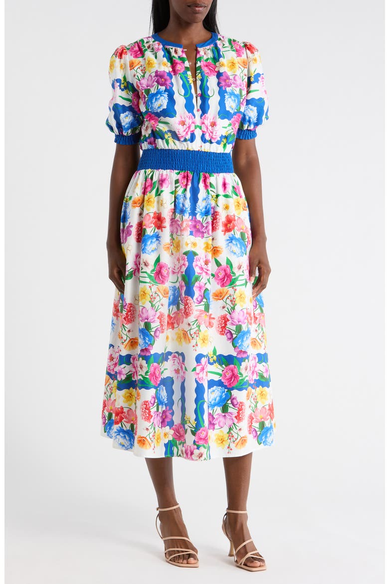 The Ziggy Floral Print Midi Dress, Main, color, SCALLOP FLORAL PRINT