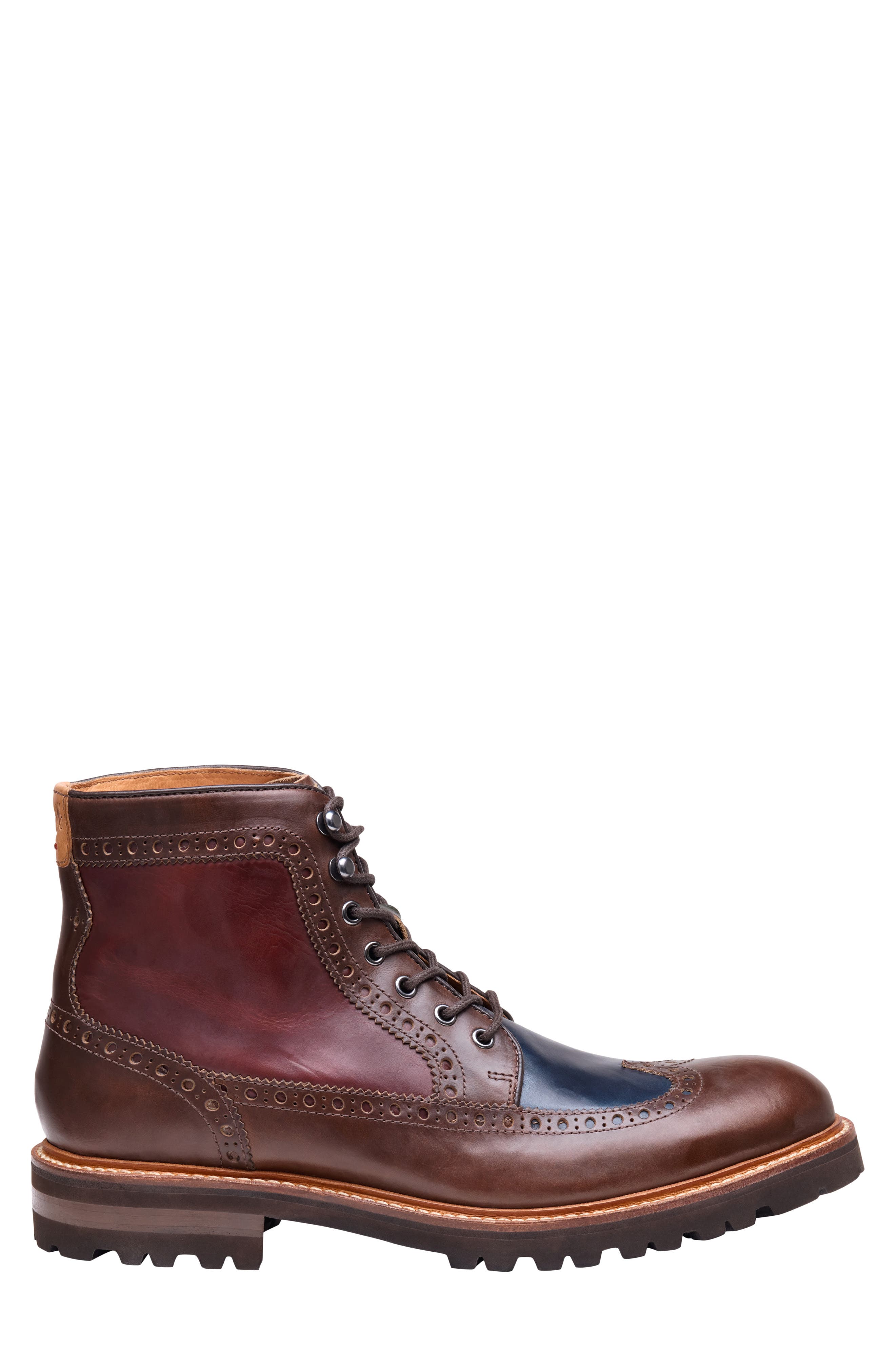 Kingsbury Wingtip Leather Boot, Alternate, color, TAN/ NAVY/ RED AMERICAN GRAIN