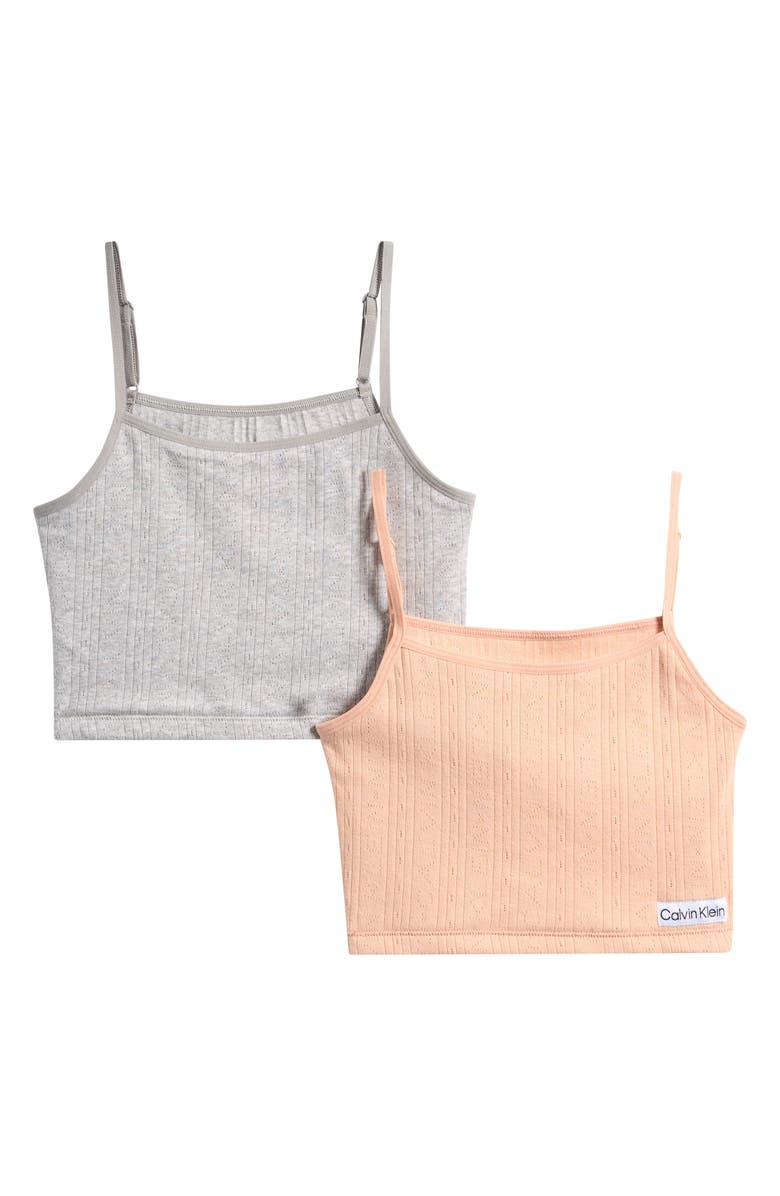 Calvin Klein Kids' 2-Pack Cotton Rib Crop Cami Bra Top, Main, color, Villa/ Heather Grey