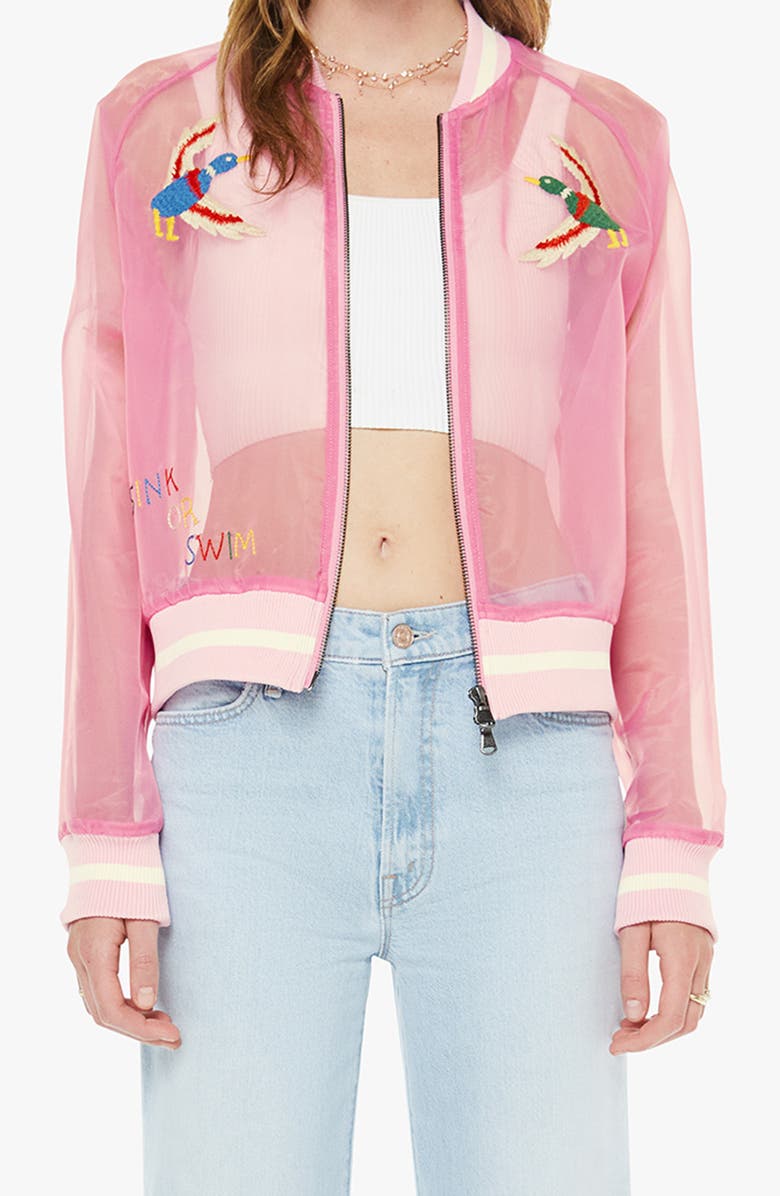 MOTHER The Mozzy Embroidered Sheer Bomber Jacket, Main, color, Sight Unseen