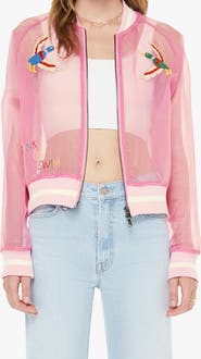 MOTHER The Mozzy Embroidered Sheer Bomber Jacket