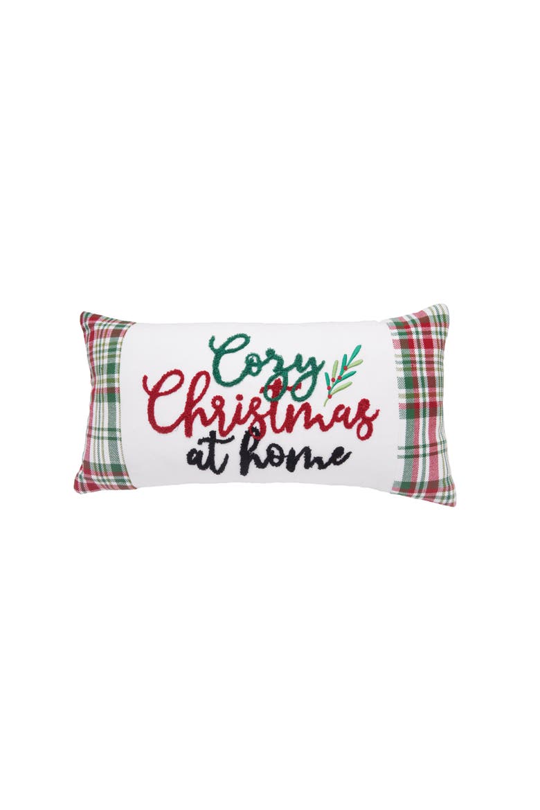 Plaid Typographical Decorative Throw Pillows, Main, color, White