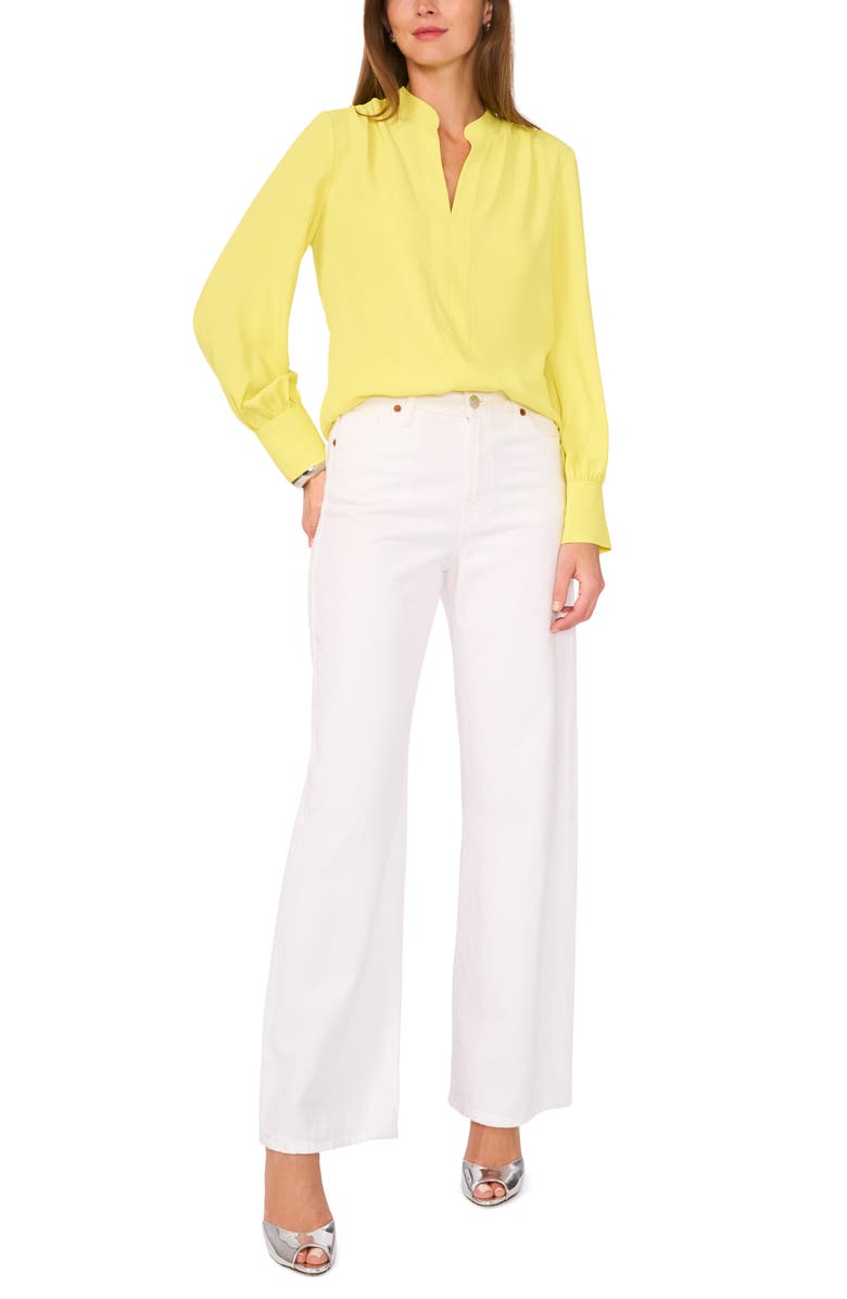 Vince Camuto Bishop Sleeve Crepe Top, Alternate, color, Limoncello