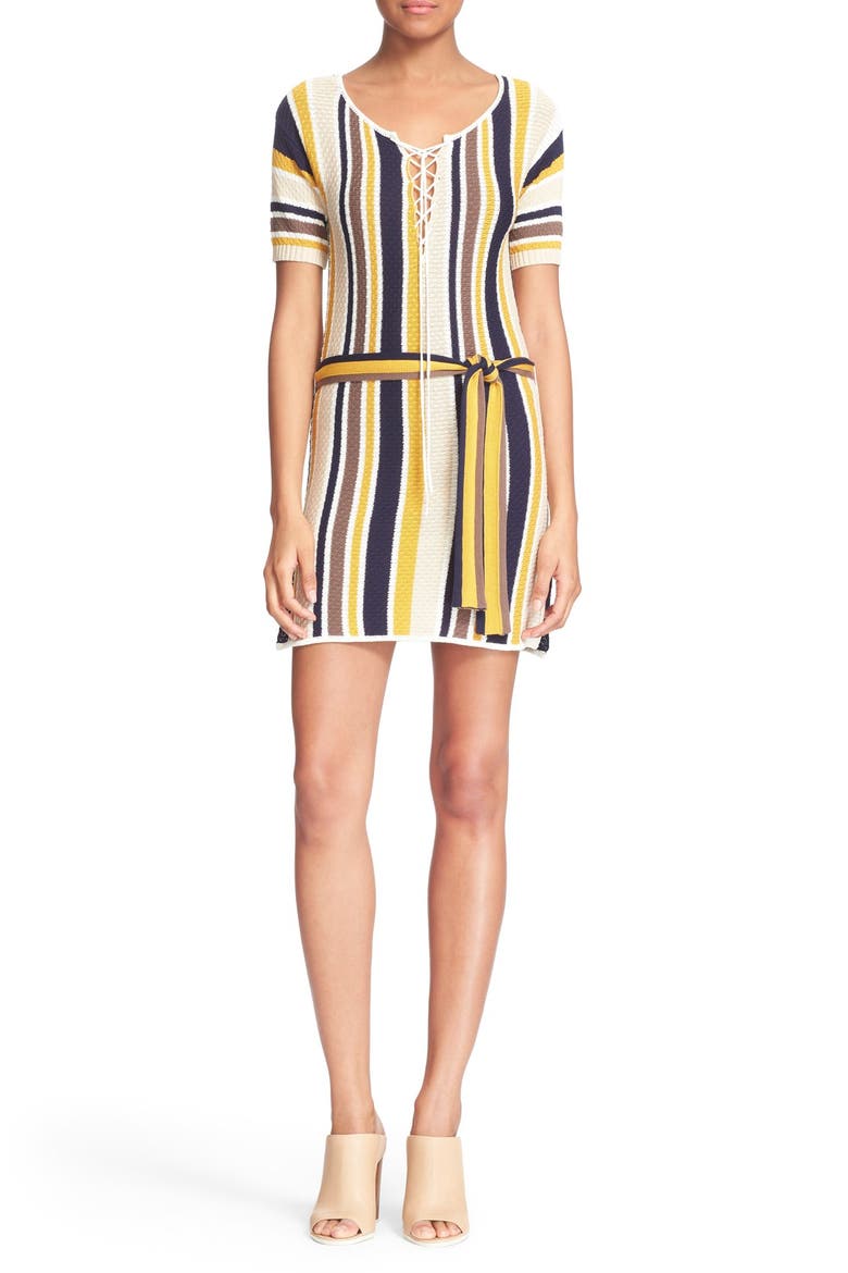 'Le Lace Up' Stripe Shirt Dress, Main, color, MULTISTRIPE