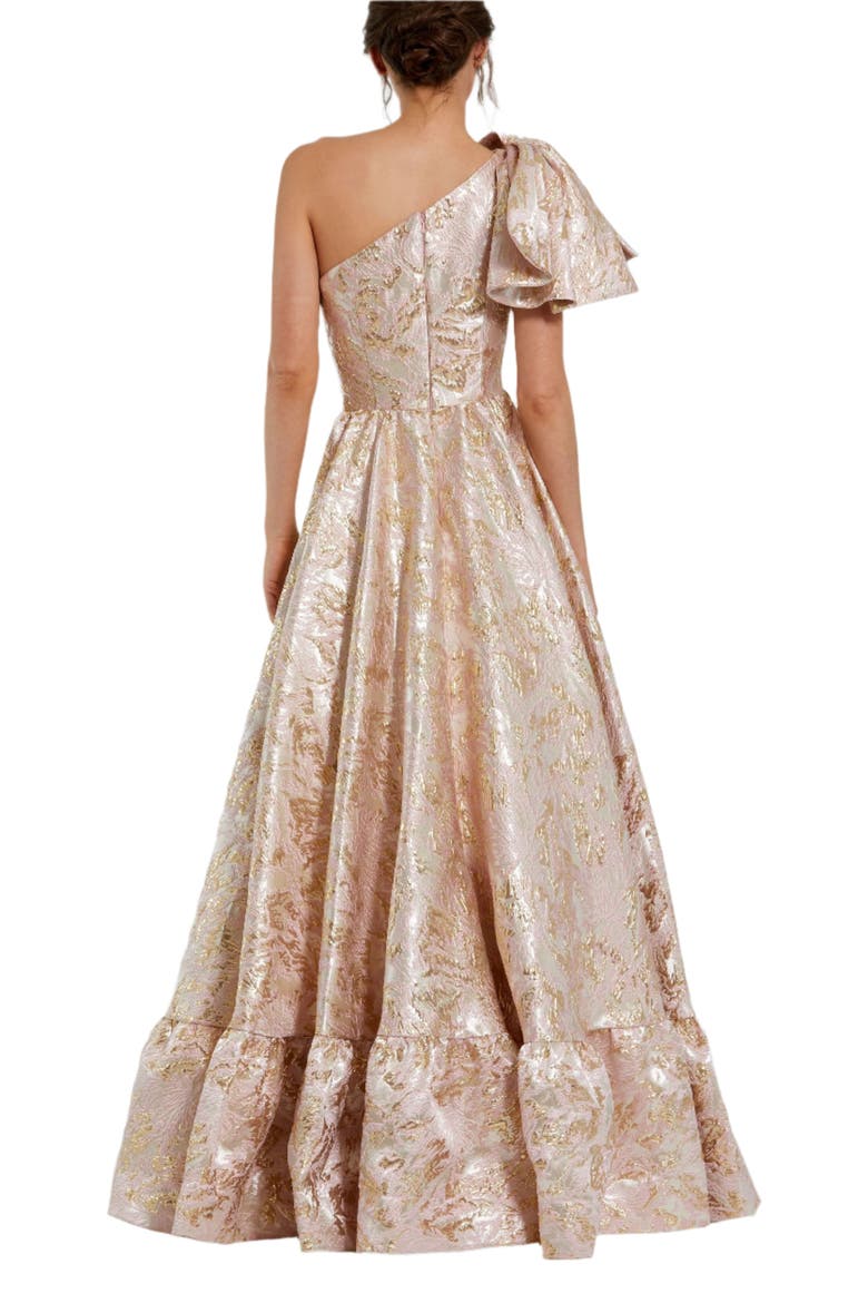 Floral Brocade One Shoulder High Low Gown With Bow, Alternate, color, Pink Multi