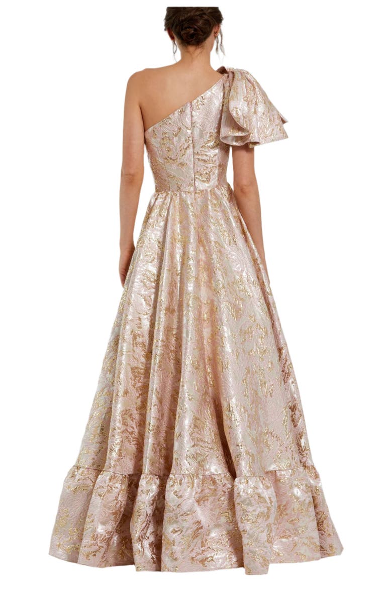 Mac Duggal Floral Brocade One Shoulder High Low Gown With Bow, Alternate, color, Pink Multi