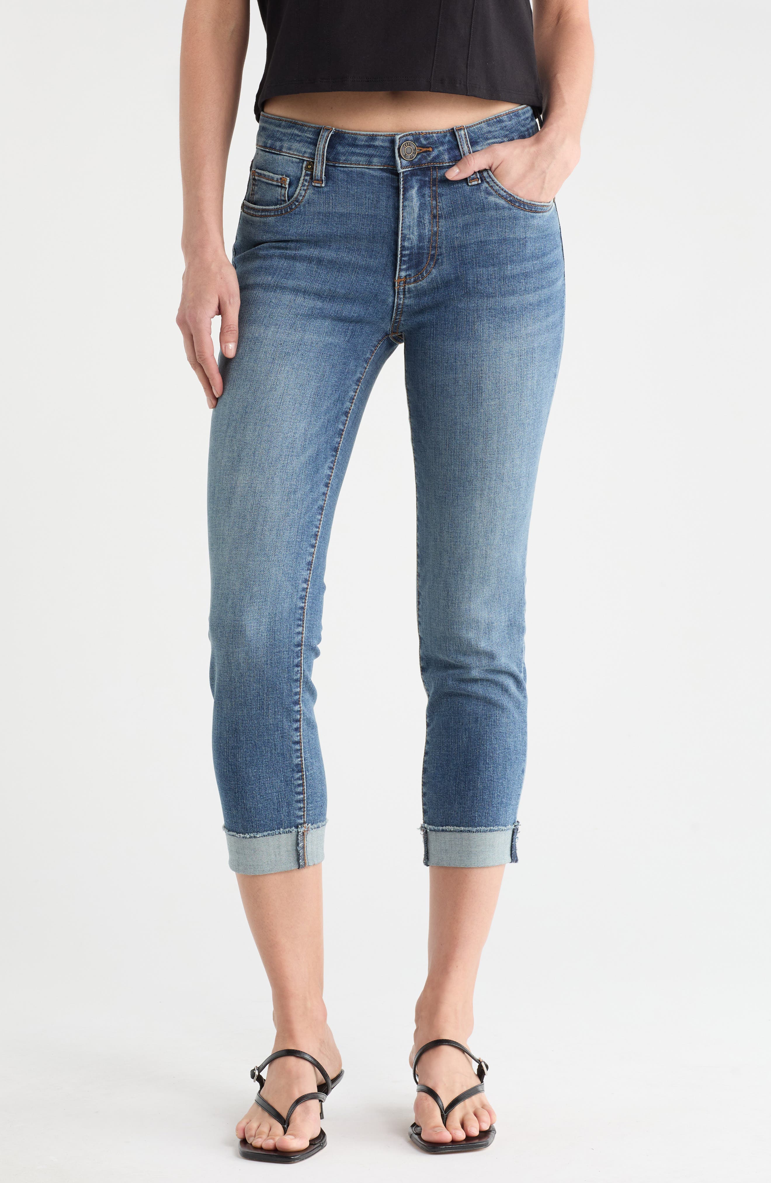 KUT from the Kloth Abigal Fray Hem Cuffed Crop Straight Leg Jeans