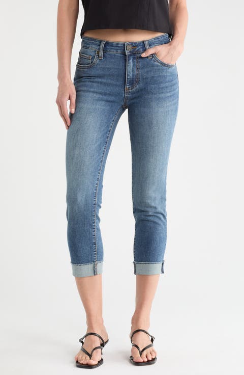 Abigal Fray Hem Cuffed Crop Straight Leg Jeans (Wolfbane)