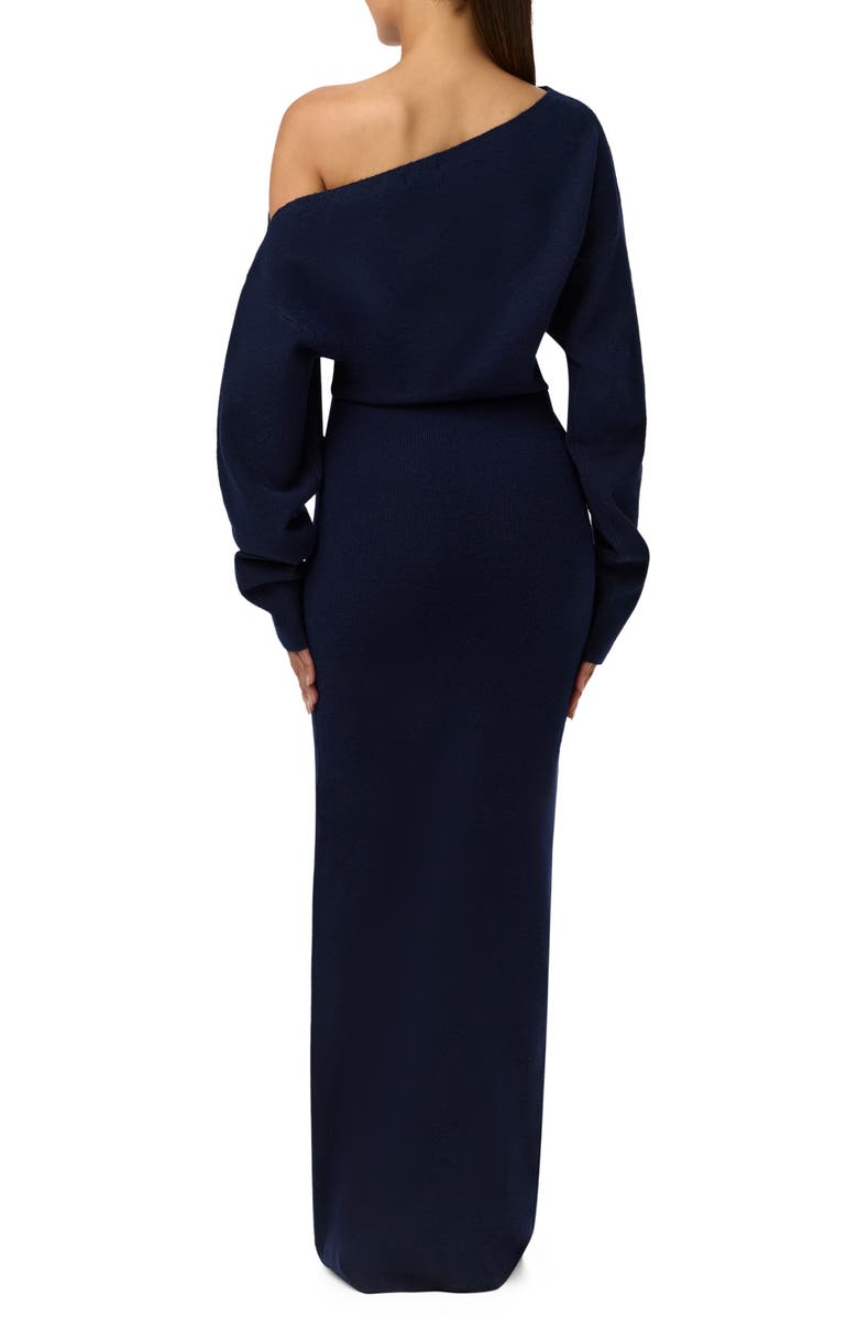 Naked Wardrobe One-Shoulder Long Sleeve Maxi Sweater Dress, Alternate, color, Navy Blue