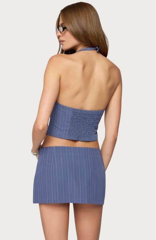 Edikted Frankey Pinstripe Button Up Halter Top In Blue
