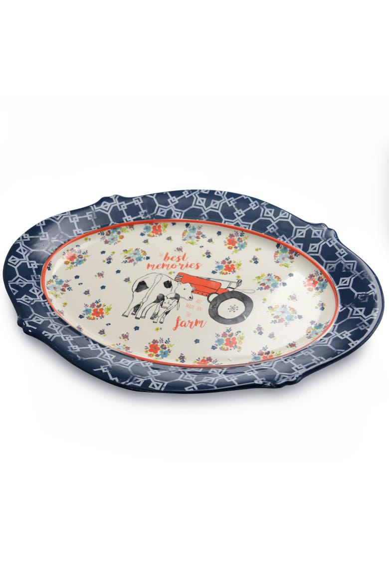 18.5 Inch Oval Ceramic Serving Platter in Floral Farm, Alternate, color, Red