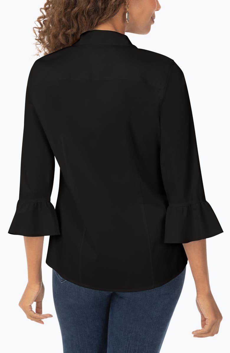 Foxcroft Ruffle Cuff Non-Iron Button Front Top, Alternate, color,