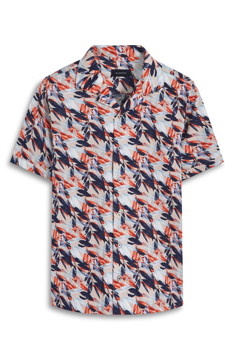 Bugatchi Leaf Print Short Sleeve Stretch Cotton Button-Up Shirt, Alternate, color,