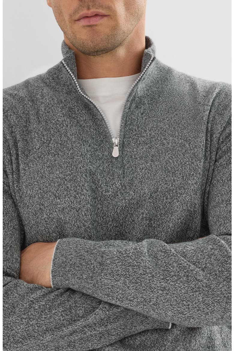 Mouliné cashmere sweater with half zip, Alternate, color, Dark Grey