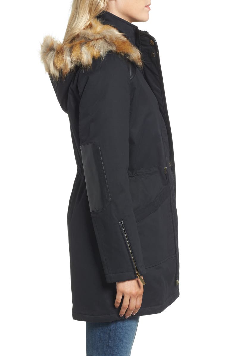 French Connection Mixed Media Parka with Faux Fur Hood, Alternate, color, 