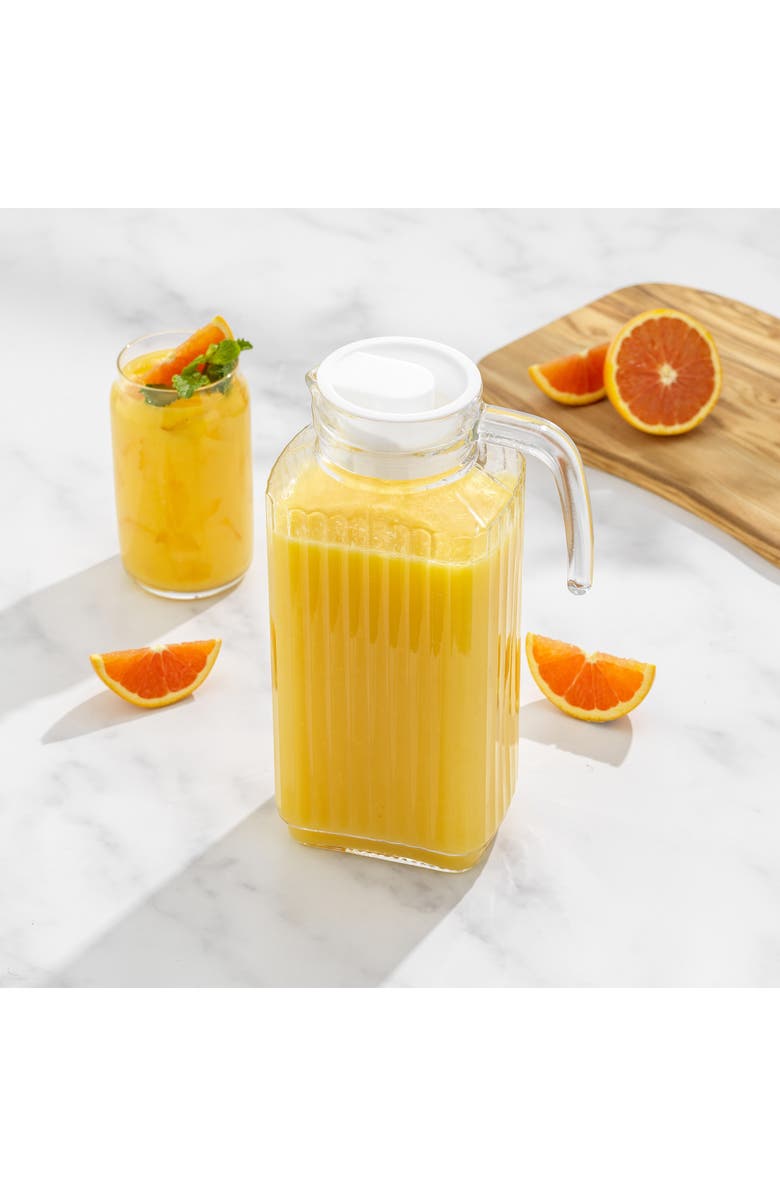 JoyJolt Beverage Serveware Glass Pitcher with Handle & 2 Lids - 60 oz, Alternate, color, Clear