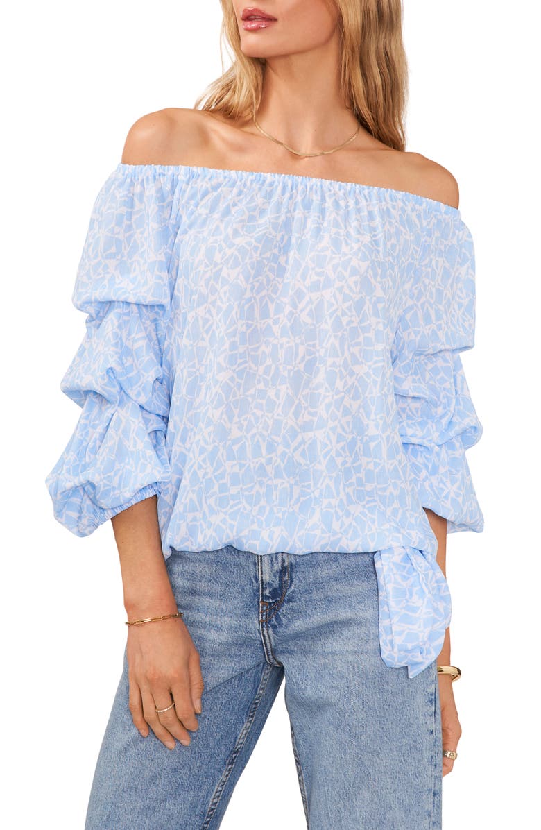 Vince Camuto Off the Shoulder Bubble Sleeve Top, Main, color, Airy Blue