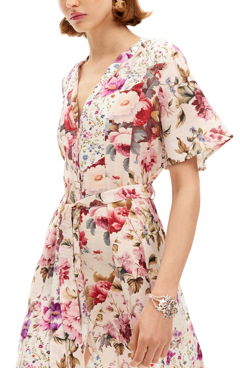 Desigual Camisero Cintu Floral Print Minidress, Alternate, color, Mix Floral/ Ivory