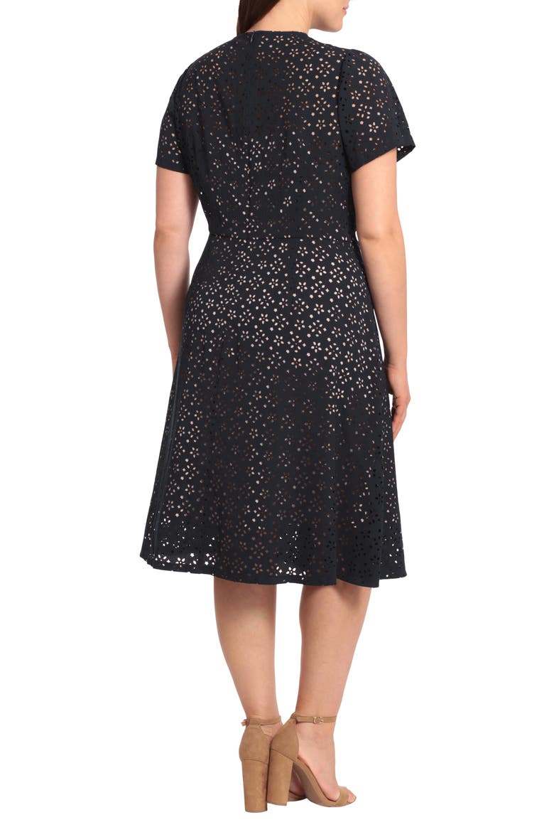Laser Cut A-Line Dress, Alternate, color, NAVY