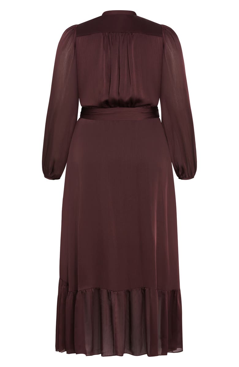 City Chic Rylie Love Long Sleeve High-Low Satin Maxi Dress, Alternate, color, Spiced Plum