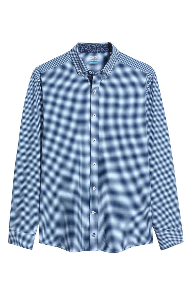 Johnston & Murphy XC+<sup>™</sup> Performance Game Day Gingham Button-Up Shirt, Main, color, Navy