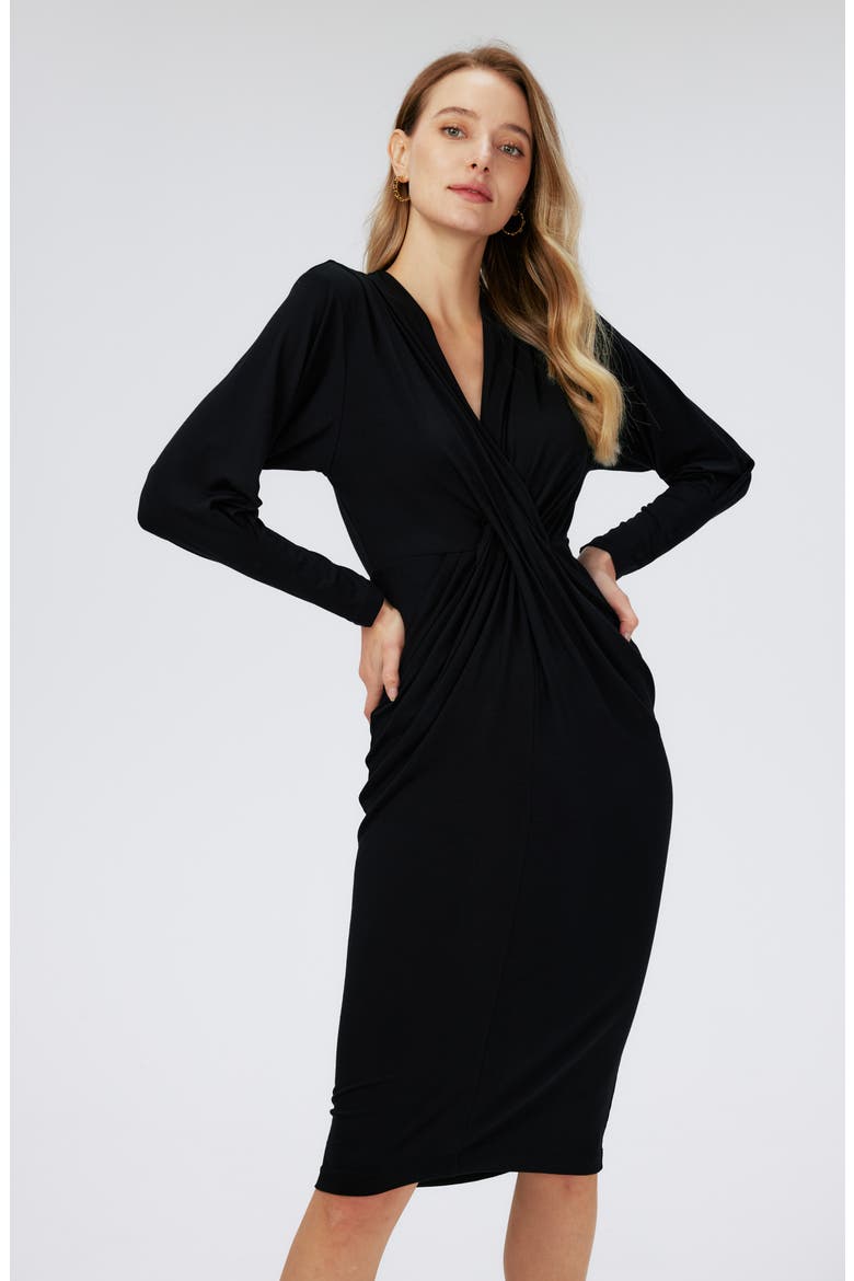 Sylvia Center Twist Long Sleeve Dress, Alternate, color, BLACK