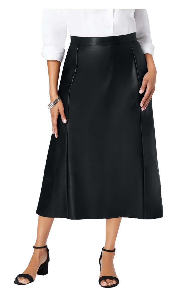 Jessica London Faux Leather Midi Skirt, Main, color, Black