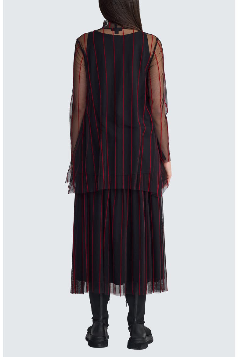 Noelle Striped Mesh Layered Blouse, Alternate, color, Black Red