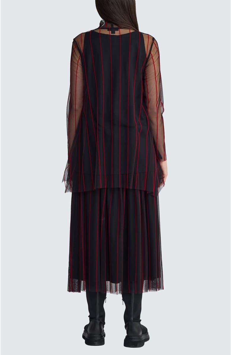 LUUKAA Noelle Striped Mesh Layered Blouse, Alternate, color, Black Red