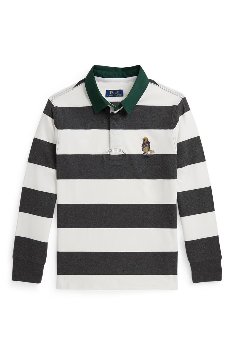 Polo Ralph Lauren Kids' Long Sleeve Rugby Shirt, Main, color, Windsor Heather/ Trophy Cream