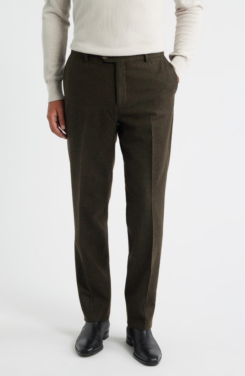 Berle Lambswool & Cashmere Donegal Tweed Dress Pants, Main, color, Olive