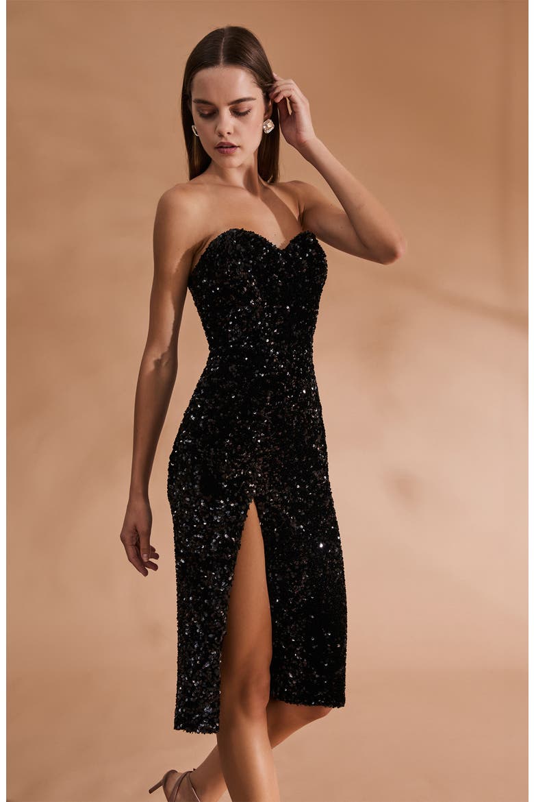 Sienna Sequin Strapless Cocktail Sheath Dress, Alternate, color, BLACK