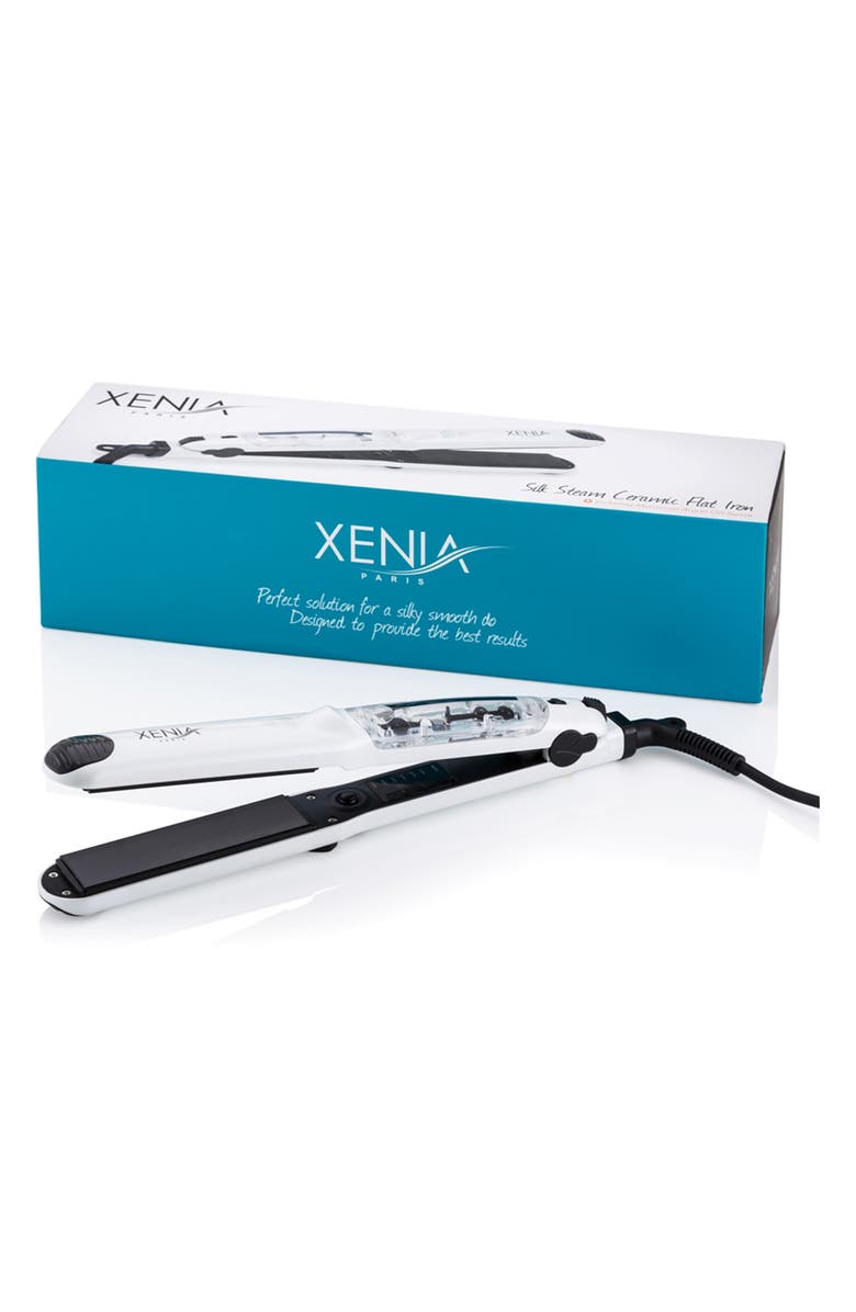 XENIA PARIS Silk Steam 1.25" Ceramic Flat Iron - White, Main, color, 