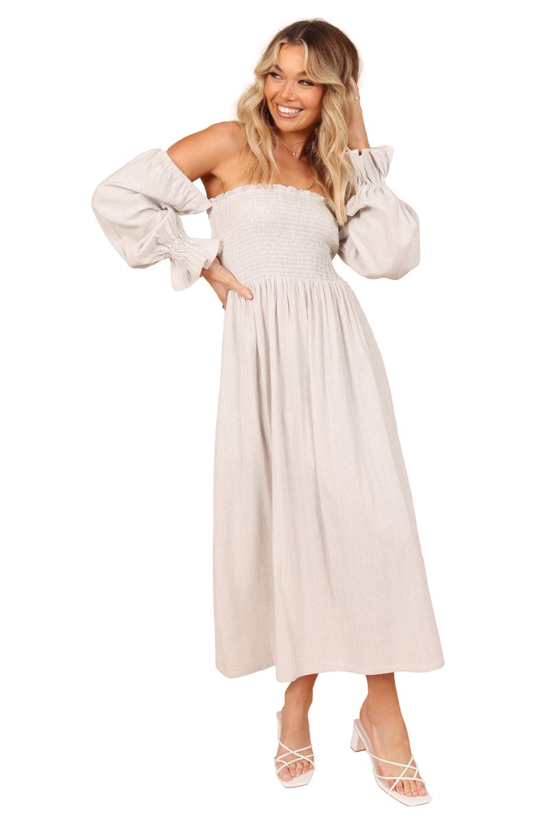Petal & Pup Domenica Stripe Strapless Long Sleeve Linen & Cotton Dress, Alternate, color, 